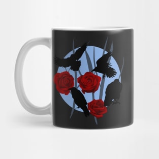 Black ravens from above with red roses Mug